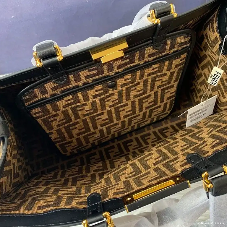 Affordable Black Motif X-Tote In Peekaboo Fendi Medium Fabric Coffee FF 0703